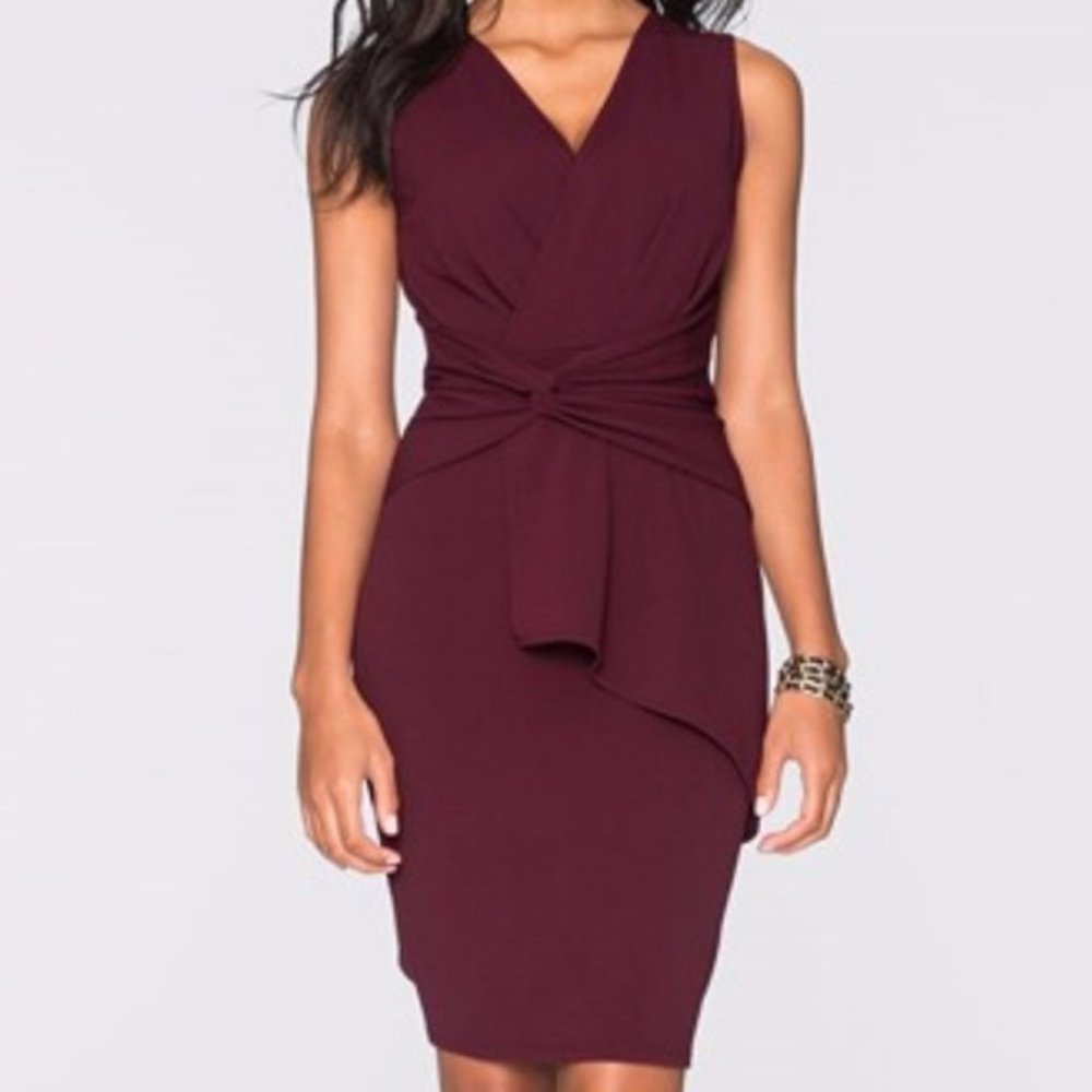 VENUS Burgundy Twist Draped Dress Sleeveless